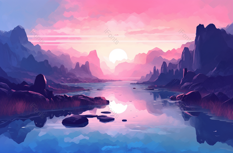 新中式中国风彩色水墨山水画,插画/手绘图,插画/手绘图库,插画/手绘图下载,插画/手绘